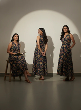 • Zareen Indigo Garden Sleeveless Flare Dress