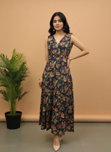 • Zareen Indigo Garden Sleeveless Flare Dress