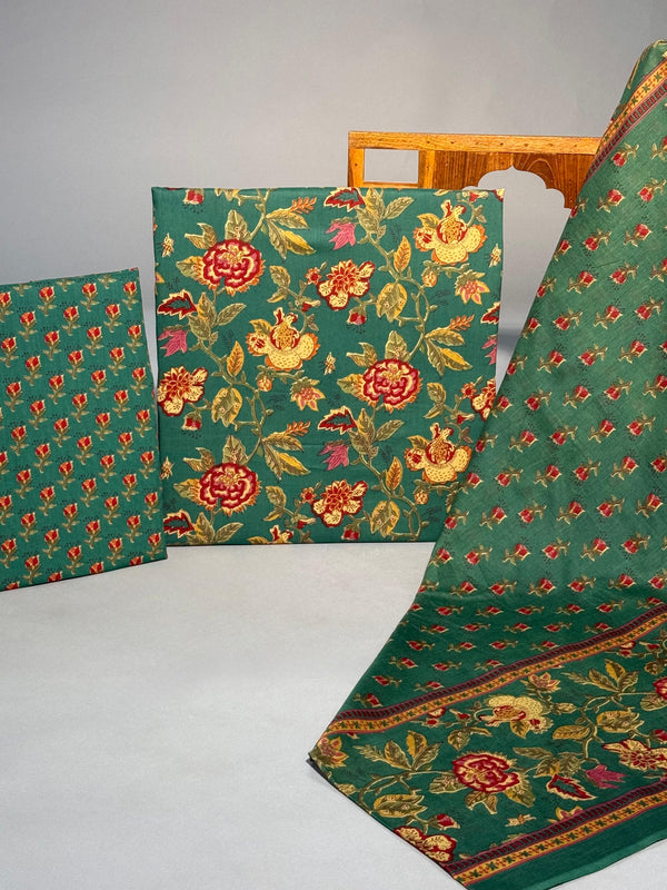 Trishala Green Floral Print Unstitched Suit Set