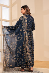 Kalki Blue Hand Embroidered Printed Cotton Suit Set
