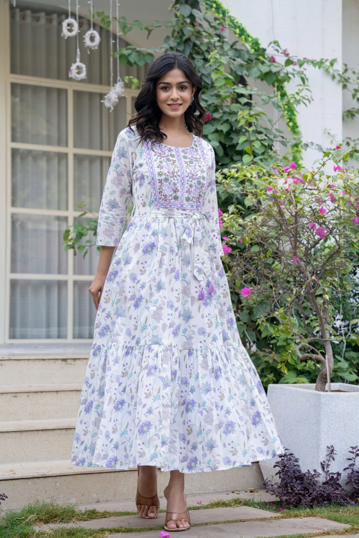 sachin and babi light blue dress Purple Elegant Embroidered Star Georgette Gown – Double Flai main image 1
