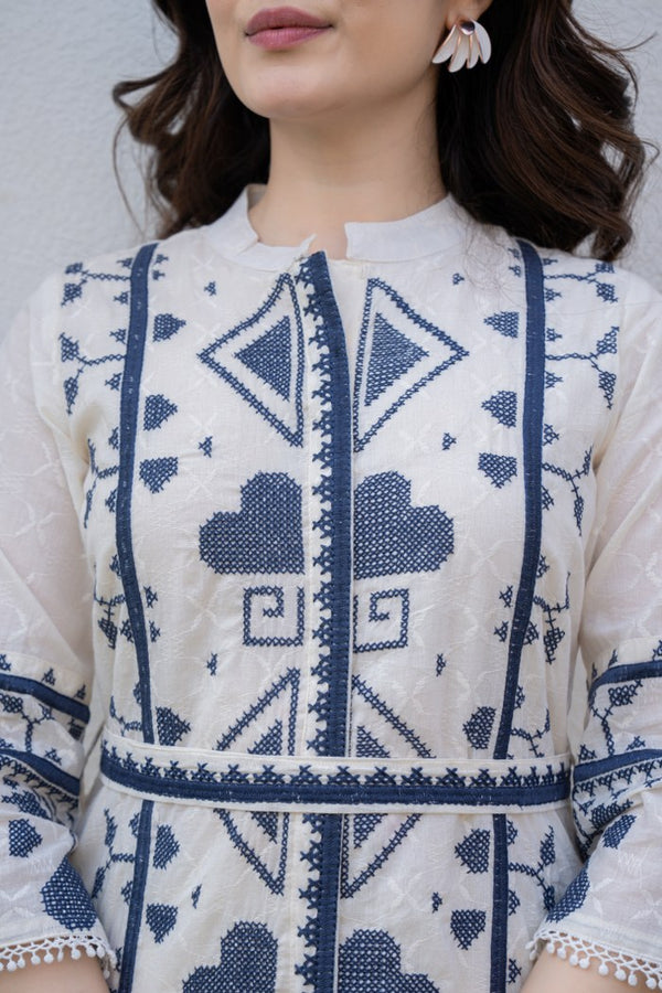 Boho Emboidered Off White Co-ord Set