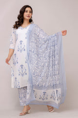 Lily white suit set with cotton dupatta