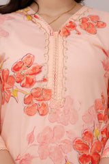 Orchid orange embroidered suit set with cotton dupatta