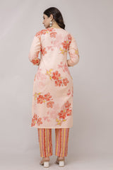 Orchid orange embroidered suit set with cotton dupatta