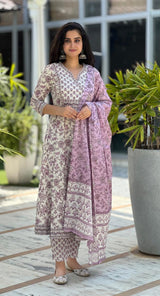 Lavanya Lilac Floral Anarkali Suit Set