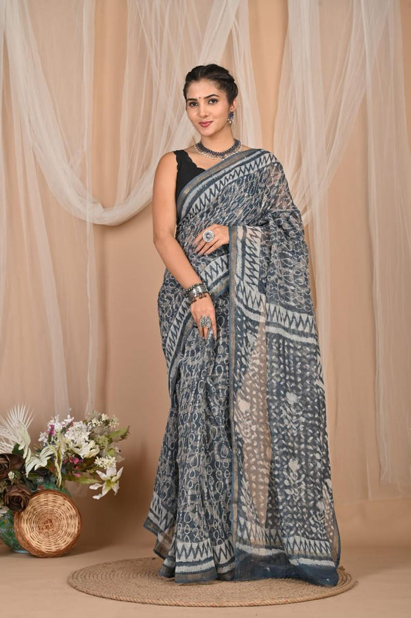 Chitrika Handblock Printed Premium Kota Doria Saree
