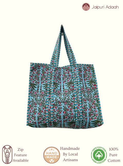 Neelambar blue quilted tote bag
