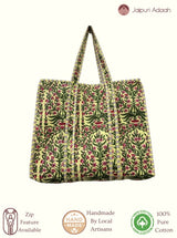Lily garden pale yellow quilted tote bag