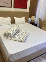 Geonest Sage Green Reversible Handblock Printed Quilted Double Bed Jaipuri Razai