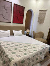 Floral Nest Light Green Reversible Handblock Printed Single Bed Jaipuri Razai