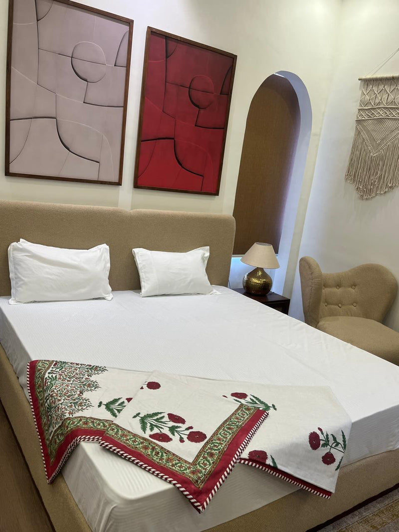 Gulaab White Reversible Handblock Printed Cotton Double Bed  Ac Quilt