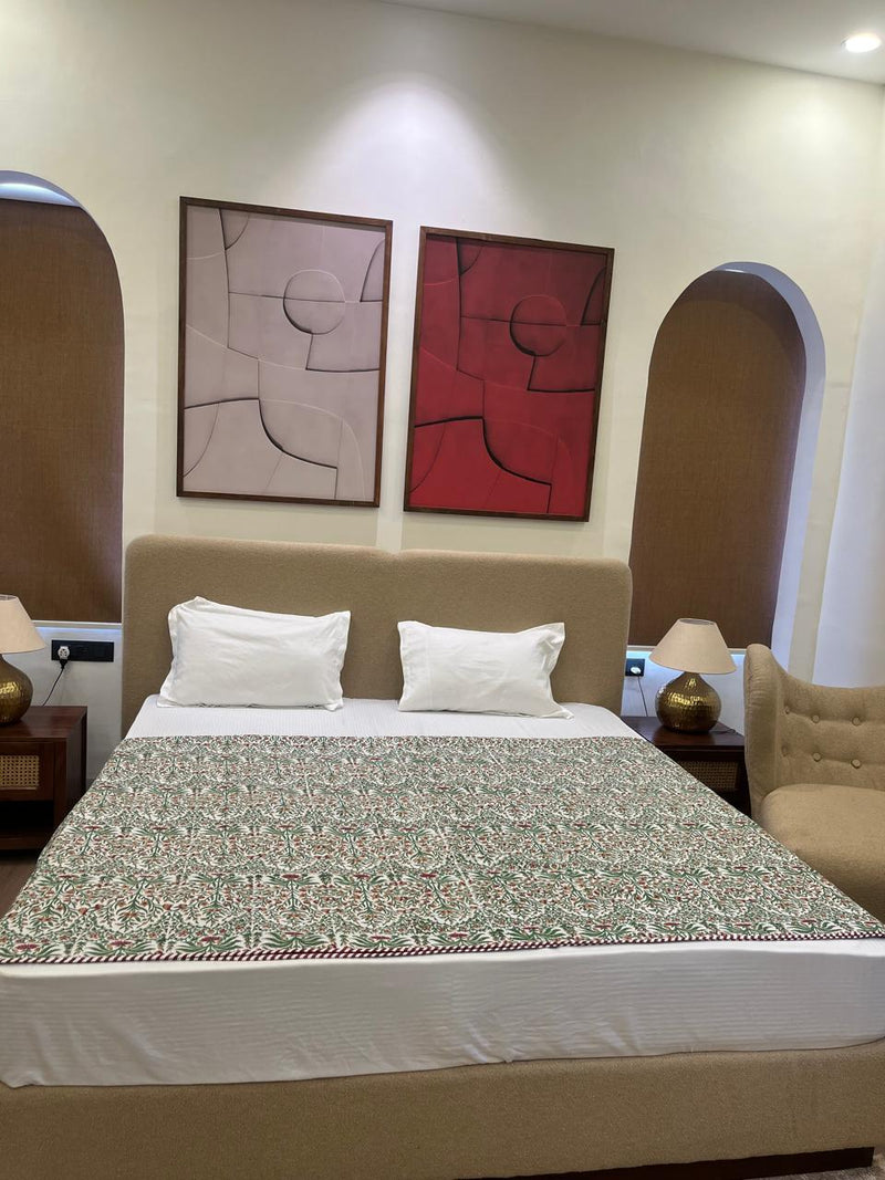 Gulaab White Reversible Handblock Printed Cotton Double Bed  Ac Quilt