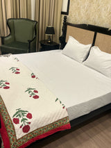 Wildrose Red Reversible Handblock Printed Cotton Single Bed Jaipuri Razai