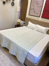 Earthbound Light Green Reversible Handblock Printed Cotton Single Bed Jaipuri Razai