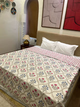 Gulaabi Noor Pink Reversible Handblock Printed Cotton Double Bed Ac Quilt