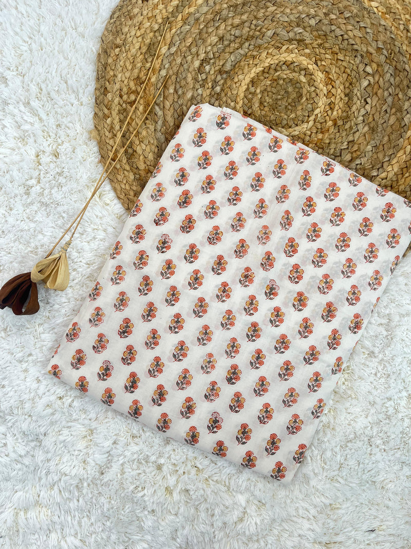 Daisy pink buti cotton handblock printed fabric(WIDTH 42 INCHES)