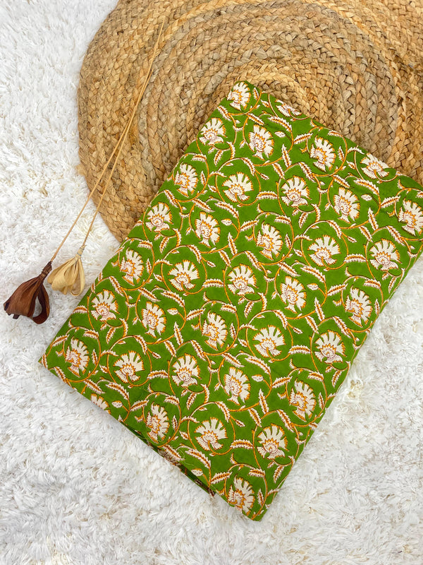 Mangolia green jaal printed cotton fabric (WIDTH 42 INCHES)