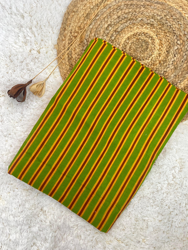 Carla green stripes printed cotton fabric (WIDTH 42 INCHES)