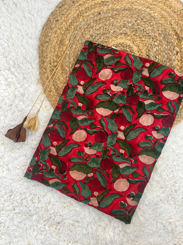 Iris red jaal chanderi handblock printed fabric(WIDTH 42 INCHES)