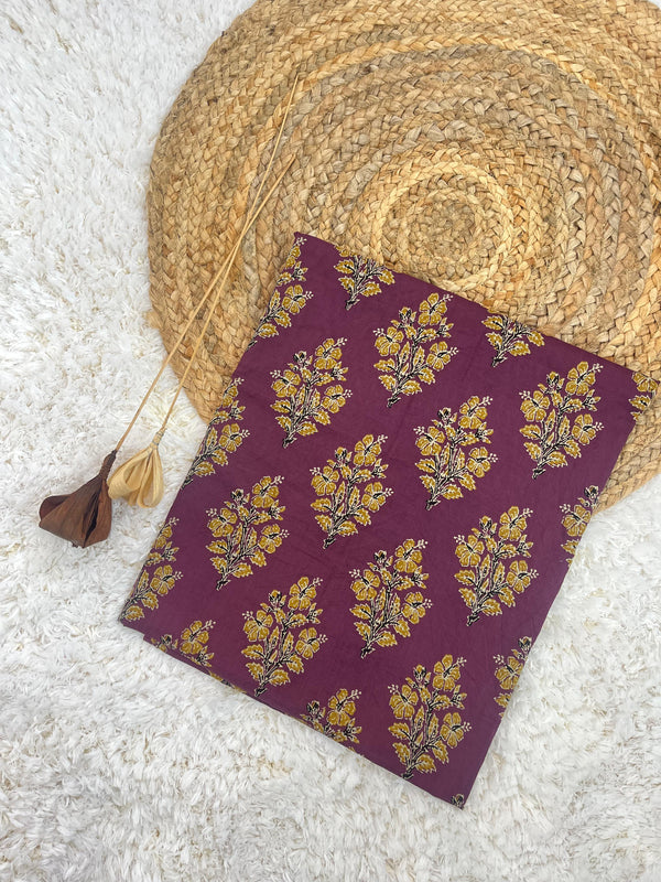 Mimosa purple buta handblock printed cotton fabric(WIDTH 42 INCHES)