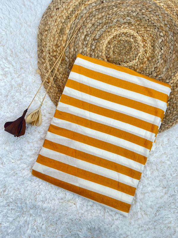 Mango yellow striped printed cotton fabric(WIDTH 42 INCHES)