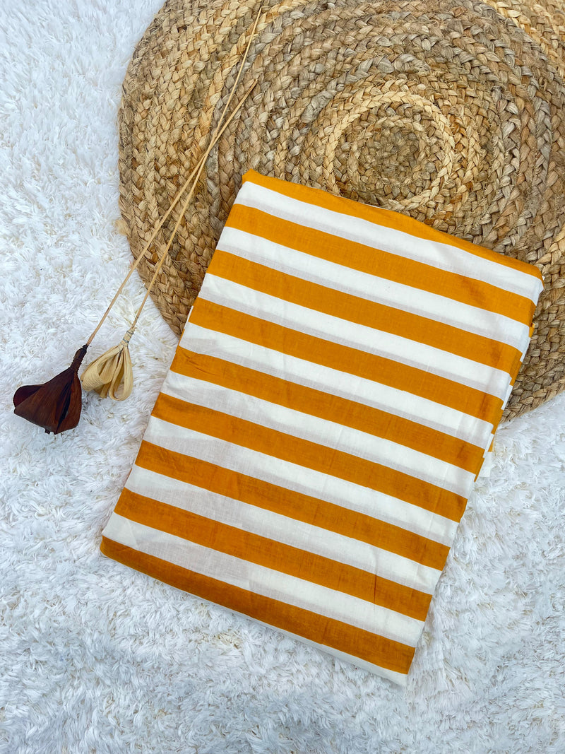 Mango yellow striped printed cotton fabric(WIDTH 42 INCHES)