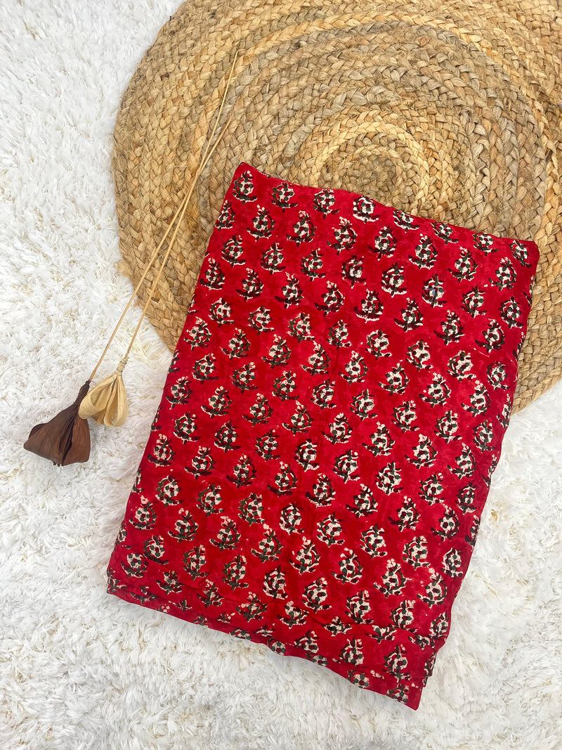 Rosemary red buti chanderi handblock printed fabric(WIDTH 42 INCHES)