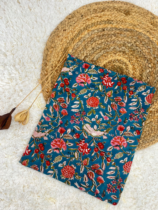 Loom blue jaal handblock printed cotton fabric(WIDTH 42 INCHES)