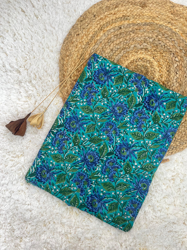 Jazzy blue jaal handblock printed cotton fabric(WIDTH 42 INCHES)
