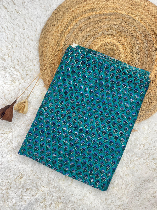 Tulip blue buti handblock printed chanderi fabric(WIDTH 42 INCHES)
