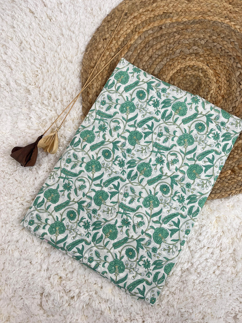 Flory green jaal cotton fabric