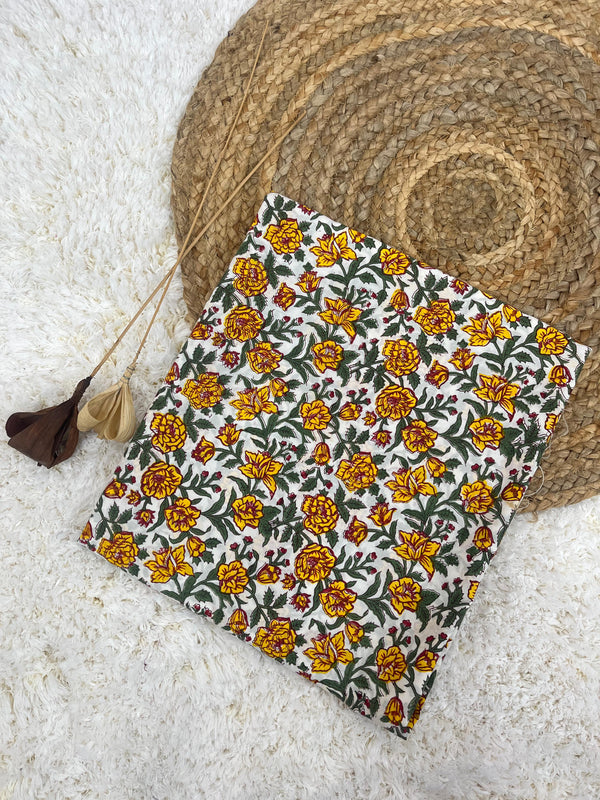 Melody yellow jaal handblock printed cotton fabric(WIDTH 42 INCHES)