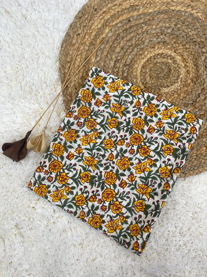 Melody yellow jaal handblock printed cotton fabric(WIDTH 42 INCHES)