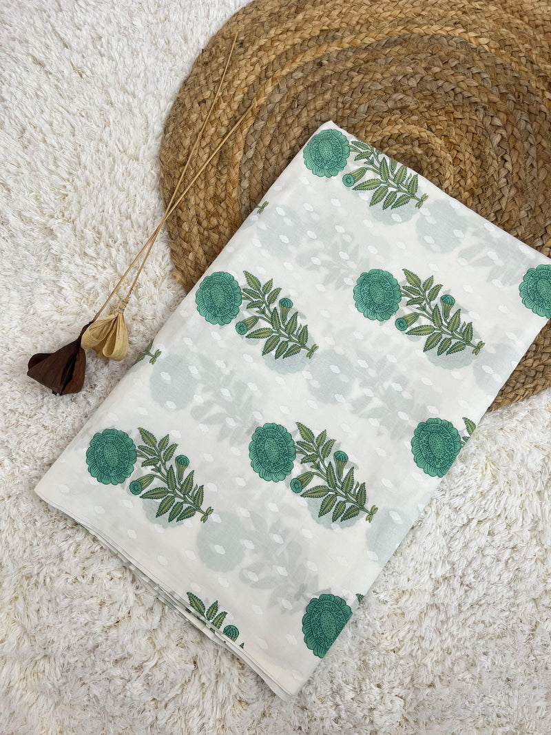 Bud bloom green buta cotton fabric