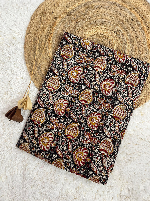 Kalini black jaal handblock printed cotton fabric(WIDTH 42 INCHES)