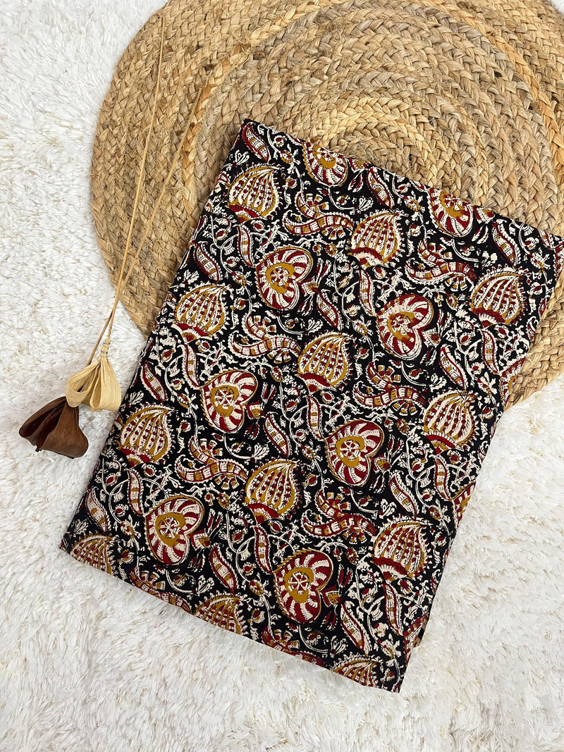 Kalini black jaal handblock printed cotton fabric(WIDTH 42 INCHES)