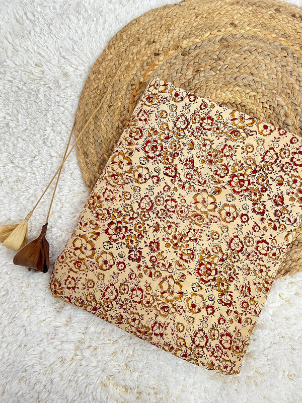 Camellia cream jaal handblock printed cotton fabric