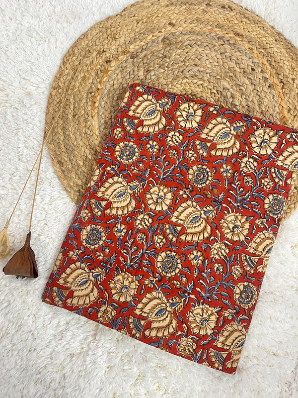 Kalam red jaal handblock printed cotton fabric