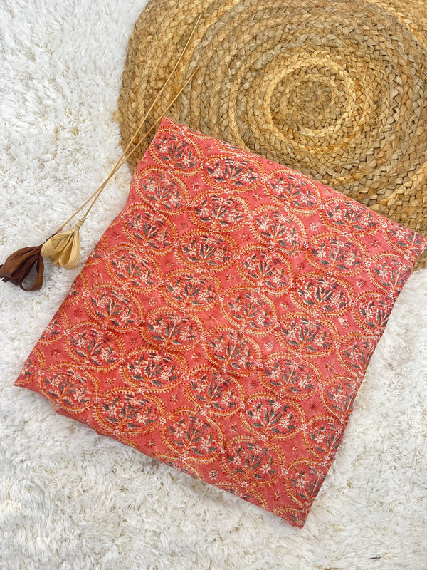 Lila pink jaal chanderi handblock printed  fabric (WIDTH 42 INCHES)