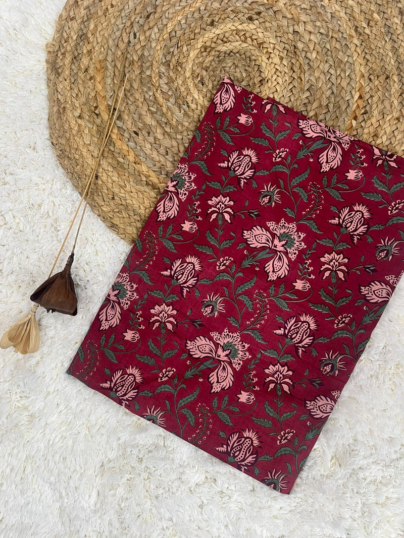 Morris red jaal printed cotton fabric (WIDTH 42 INCHES)