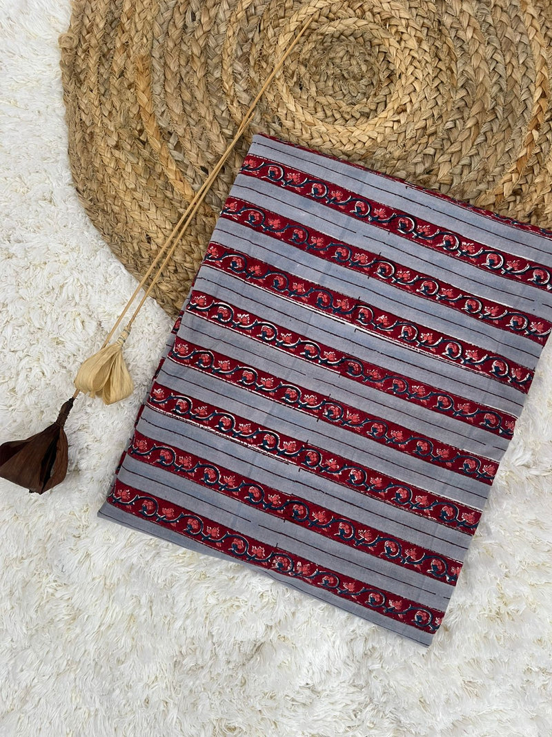 Granite red border handblock printed cotton fabric( WIDTH 42 INCHES)