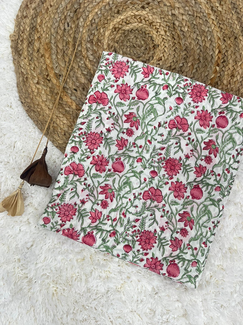 Lush pink jaal handblock printed cotton fabric(WIDTH 42 INCHES)