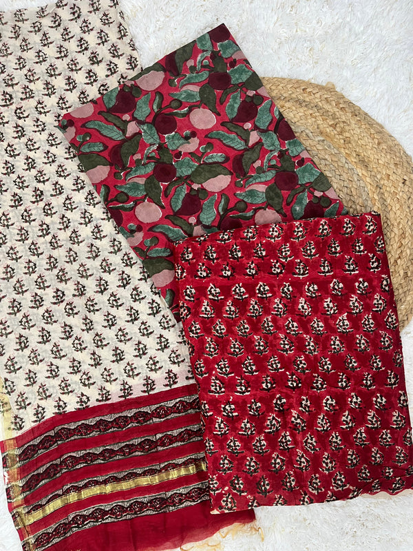 Siya Pure Chanderi Straight Fit Unstitched Suit Set with Lace Detail