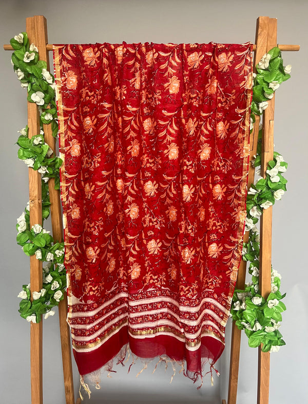 Ruhaani red handblock printed chanderi dupatta