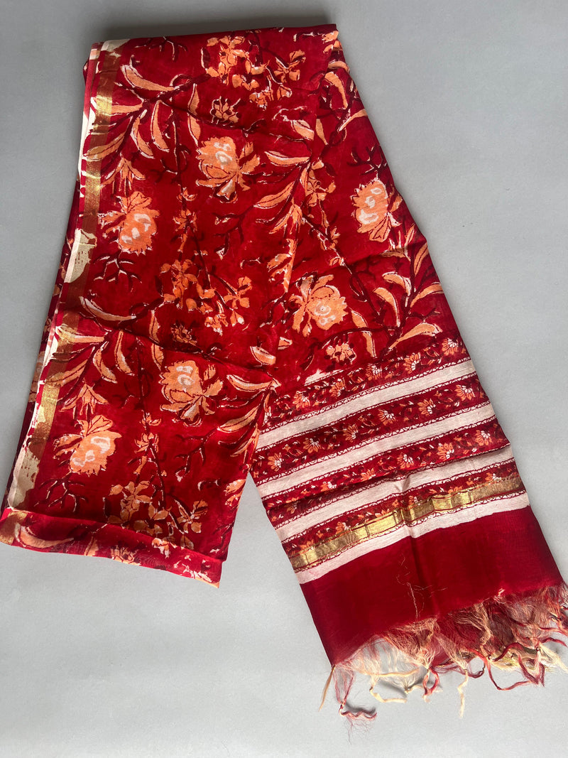 Ruhaani red handblock printed chanderi dupatta