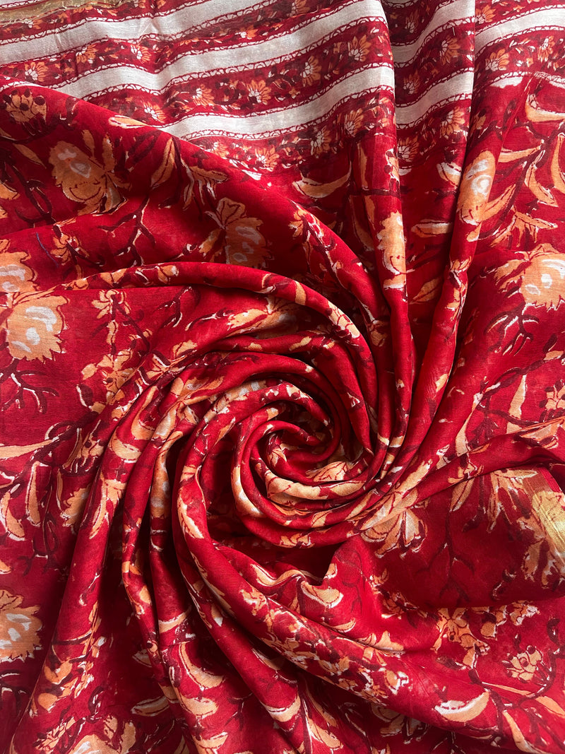 Ruhaani red handblock printed chanderi dupatta