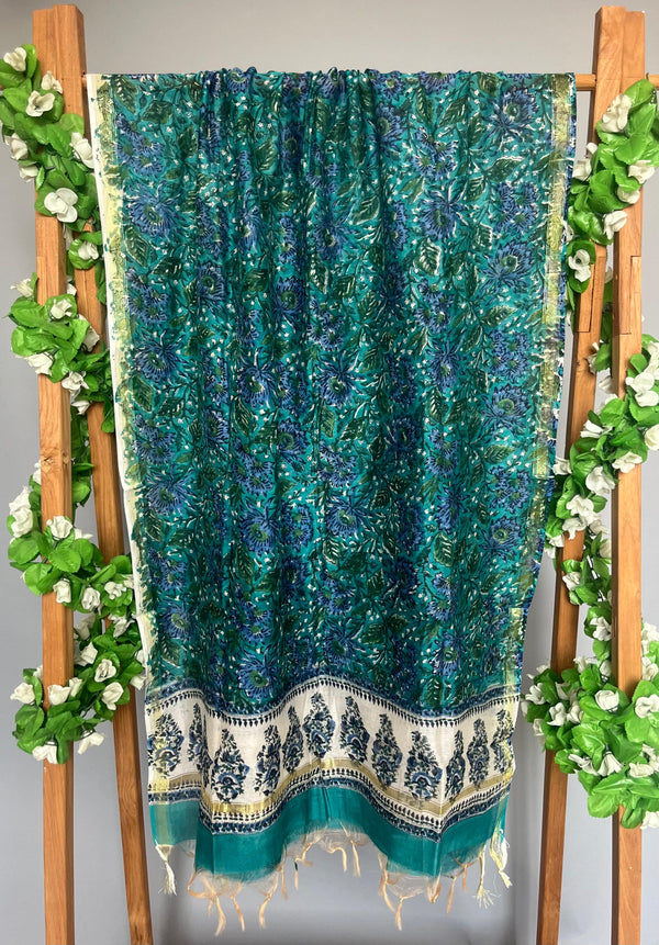 Meghna green handblock printed chanderi dupatta