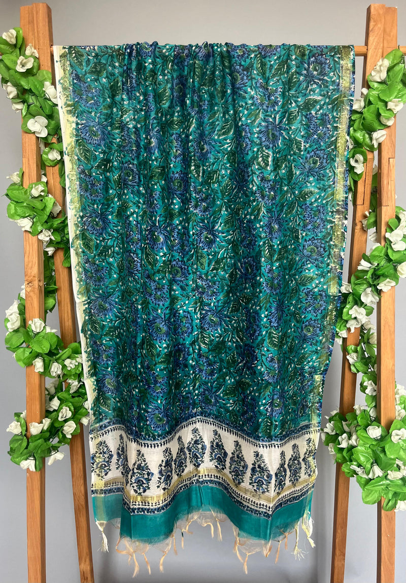 Meghna green handblock printed chanderi dupatta