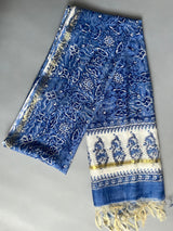 Rose blue handblock printed chanderi dupatta